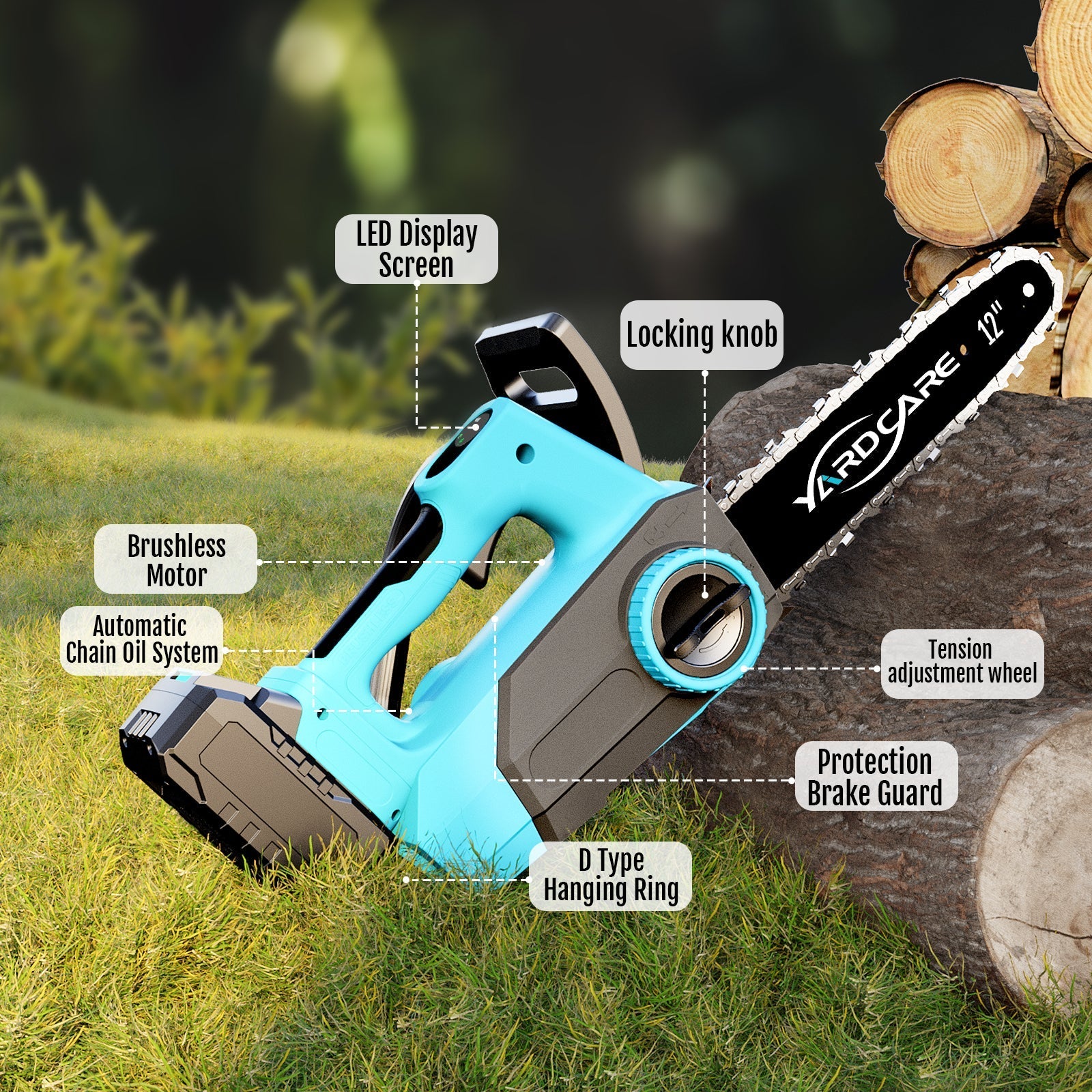 YARDCARE 12" bürstenlose Akku-Kettensäge