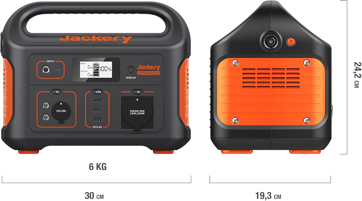 Jackery Explorer 500 Powerstation 518Wh, 500W (1000W Peak), USB & 230V