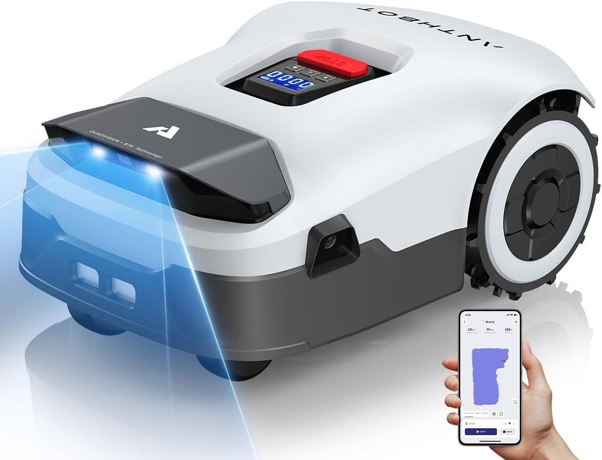 ANTHBOT KI Drahtloser Mähroboter ohne Begrenzungskabel Max. 900m², Full Frequenzband RTK+4-Kamera-Vision Rasenmäher Roboter ohne Kabel, Mehrzonen-Management, Hindernisvermeidung Rasenroboter -Genie600
