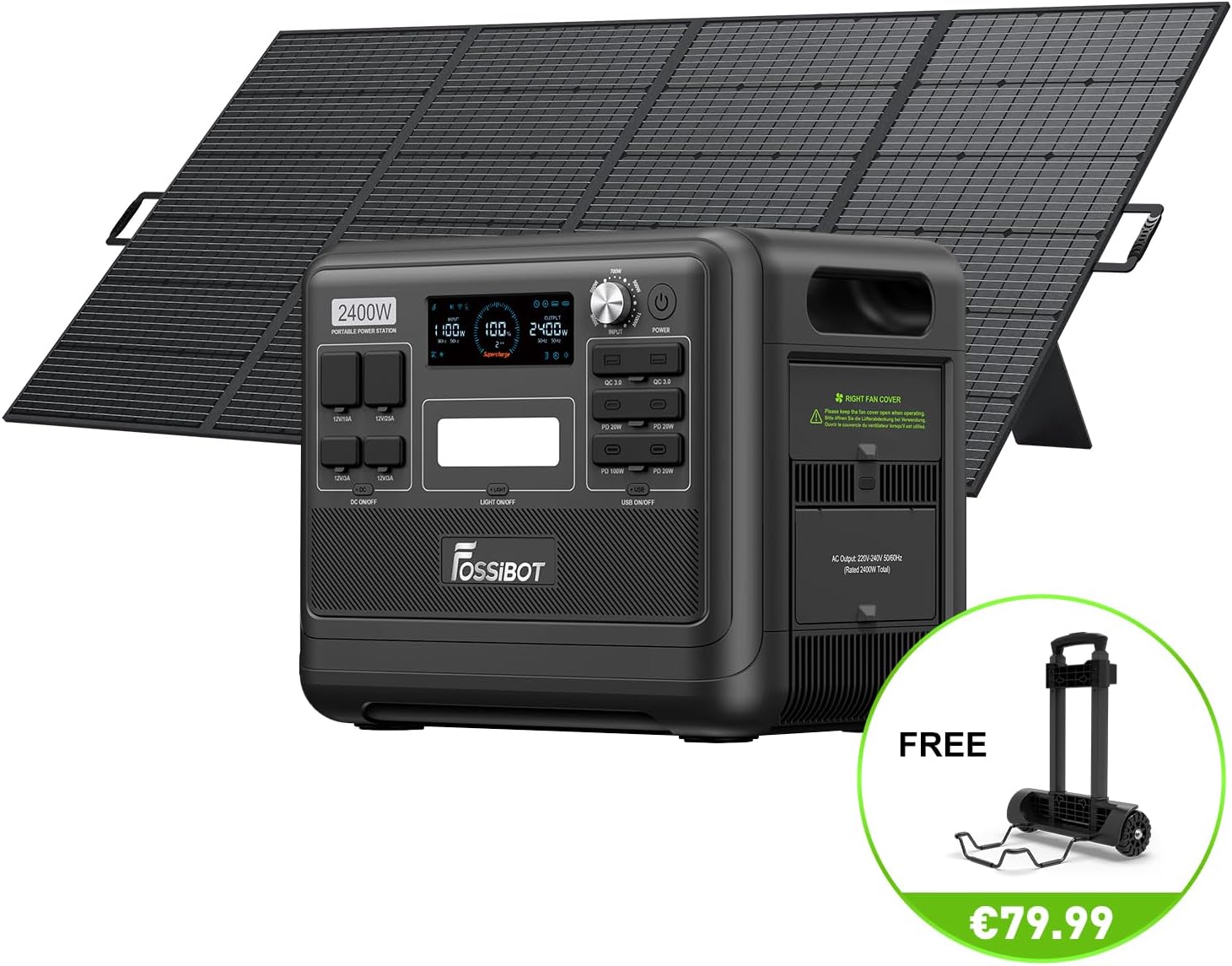 FOSSiBOT F2400 Solargenerator 2048Wh, 400W Solar, 2400W AC, Schnellladung