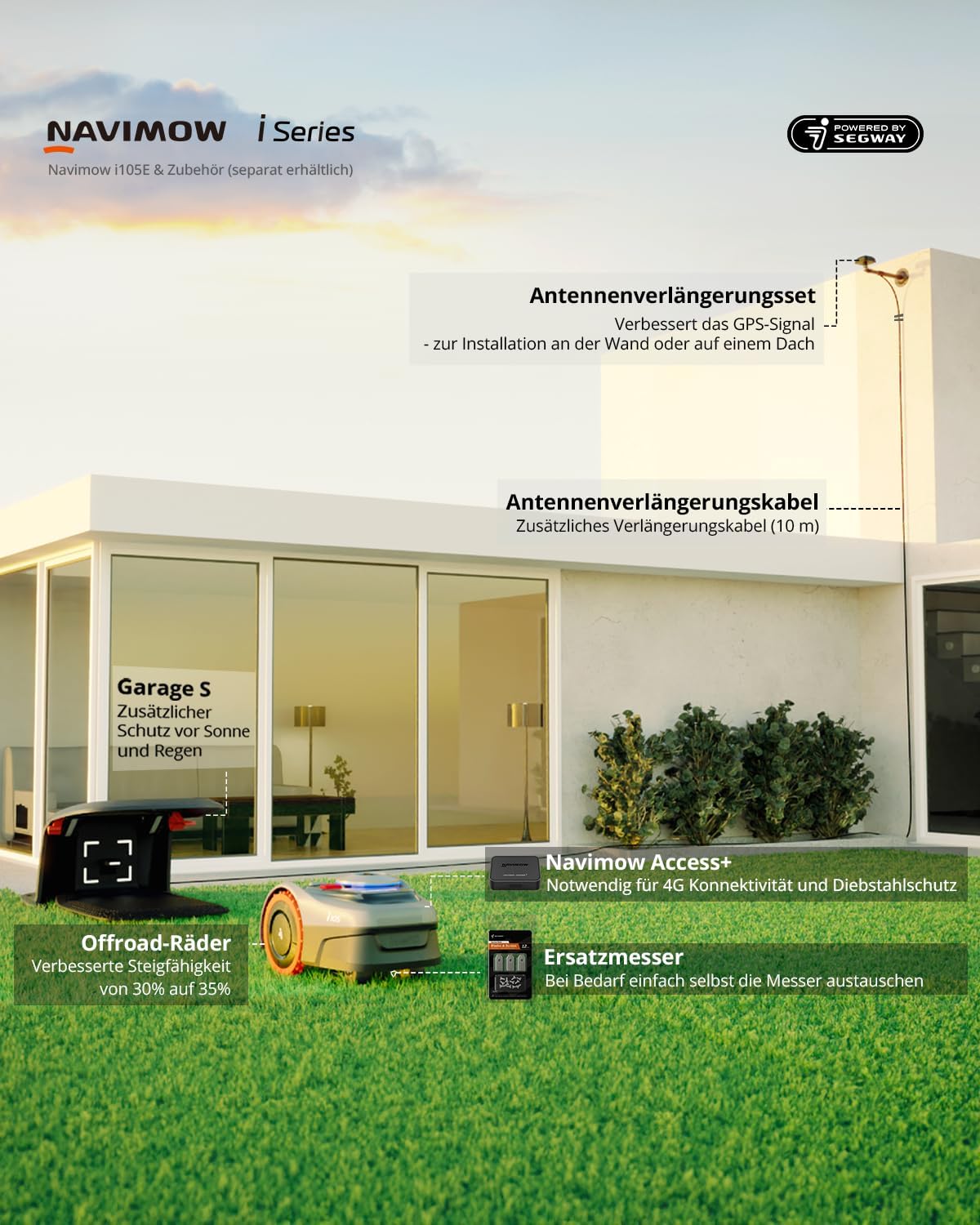 Navimow i105E Mähroboter 500 m², RTK+Vision, Igelschutz & KI