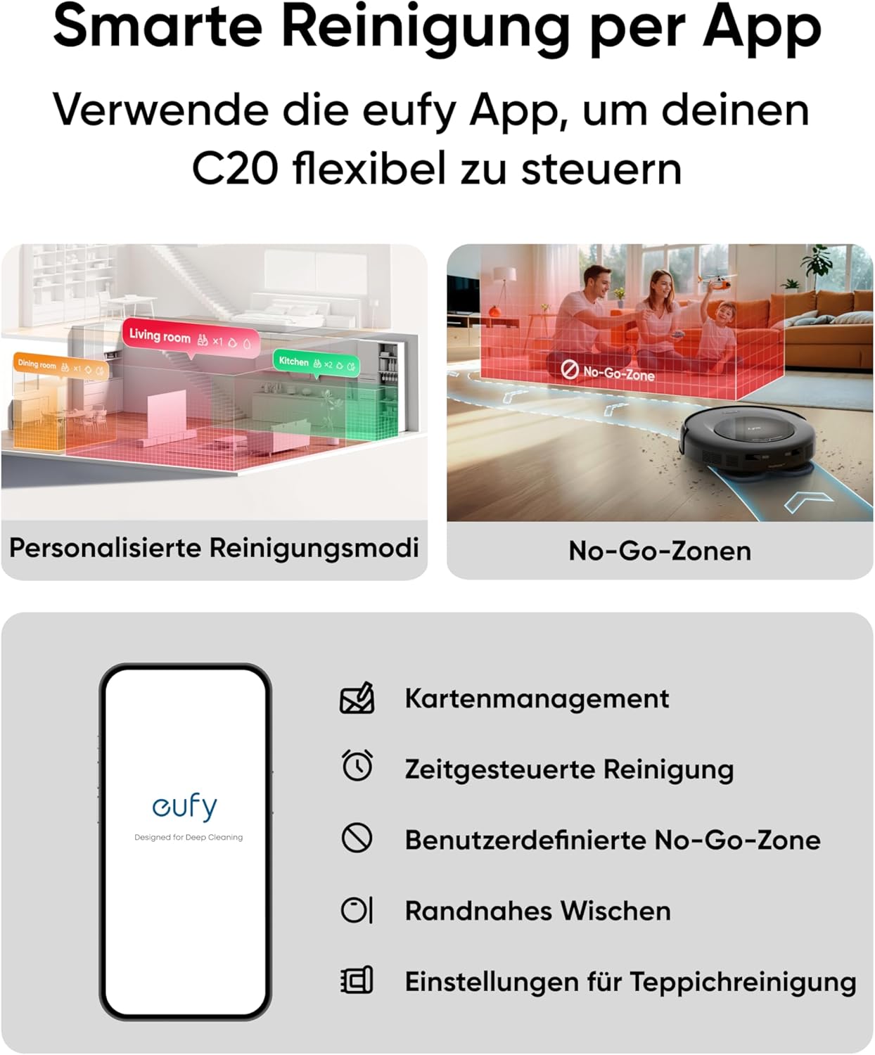 Eufy Omni C20, 7.000Pa, All-in-One-Station, Auto-Entleerung & -Reinigung, 8,5 cm, mit Wischfunktion