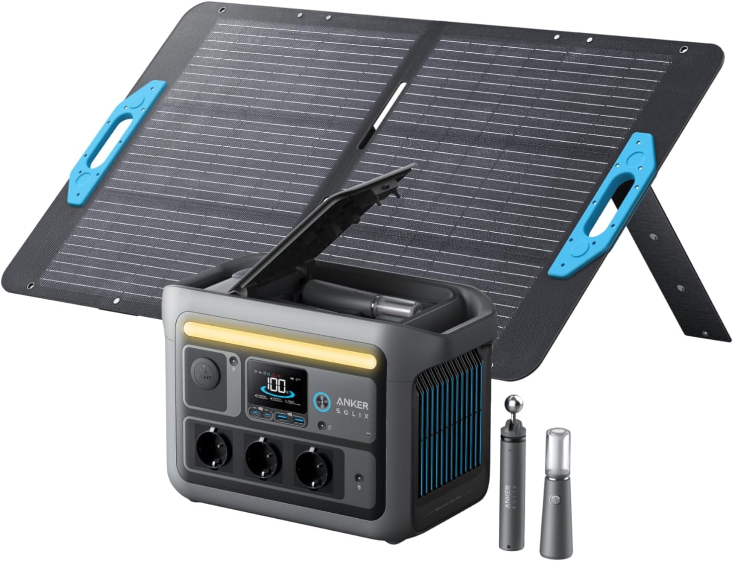 Anker SOLIX C800 Plus Tragbare Powerstation mit 100W Solarpanel, 1200W (1600W Spitzenleistung) Solargenerator für Campingbeleuchtung, 768Wh LiFePO4 Akkus für Camping, Wohmobil, Reisen, Stromausfall