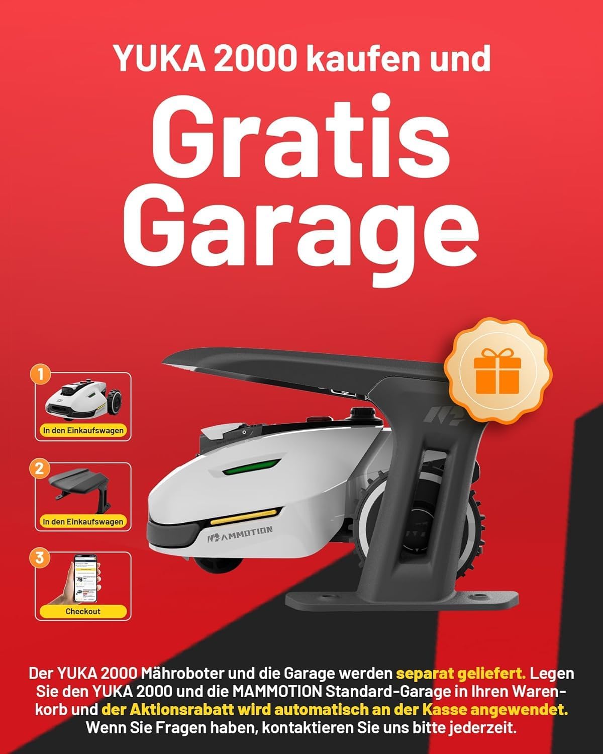 MAMMOTION YUKA 2000, 2000m², Ohne Kabel, NetRTK+Vision, 4G, 50% Steigung