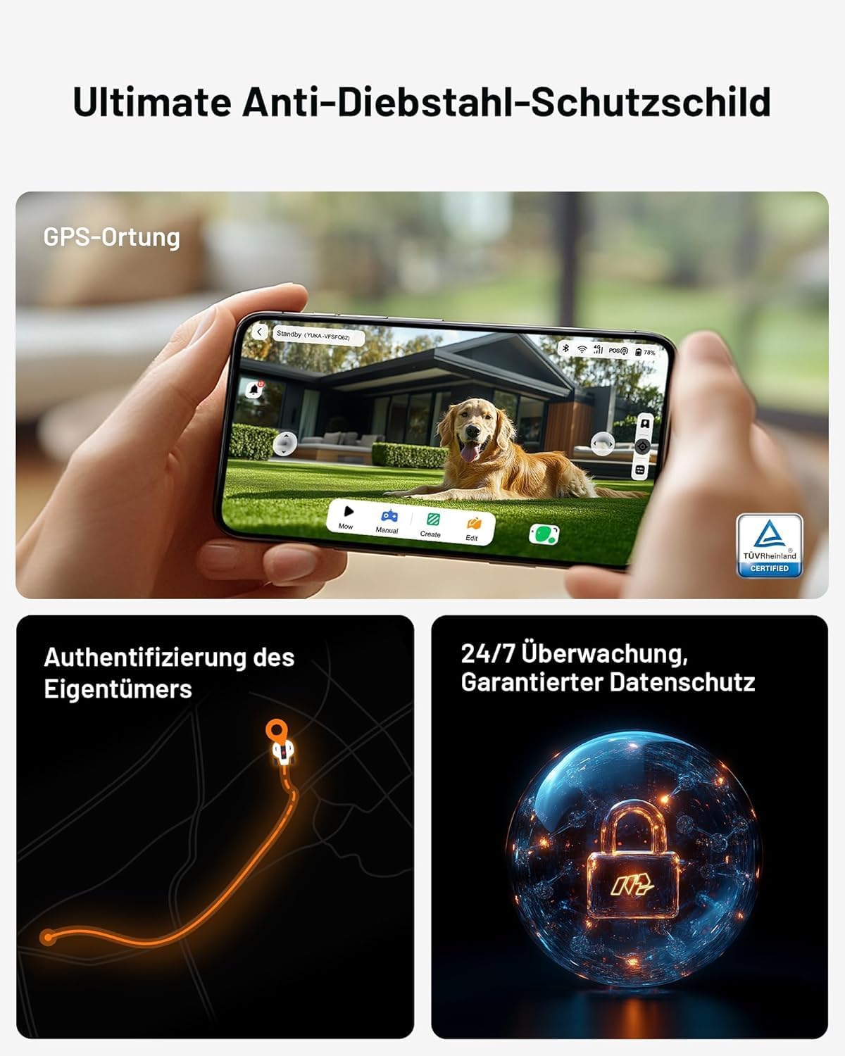 MAMMOTION YUKA 2000, 2000m², Ohne Kabel, NetRTK+Vision, 4G, 50% Steigung