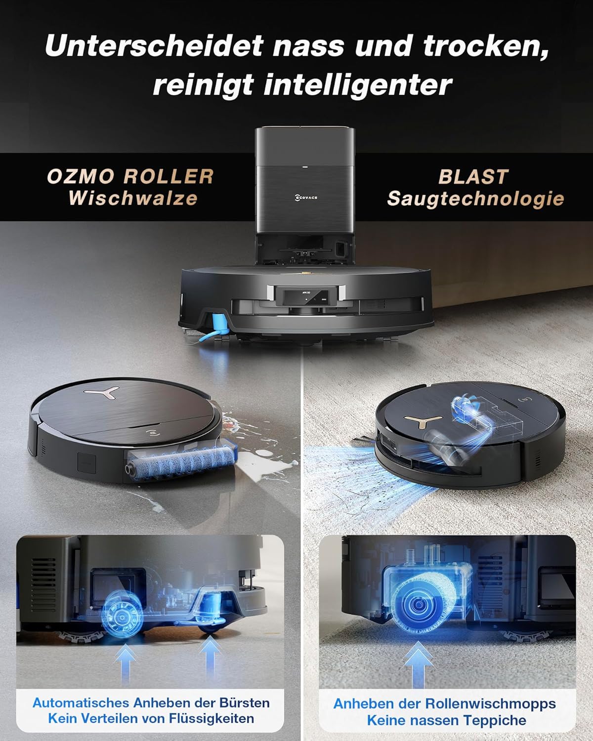 ECOVACS X9 PRO Omni, 16.600Pa, OZMO Roller, ZeroTangle 3.0, Heißwasser-Wischung, TruEdge 2.0, YIKO-GPT