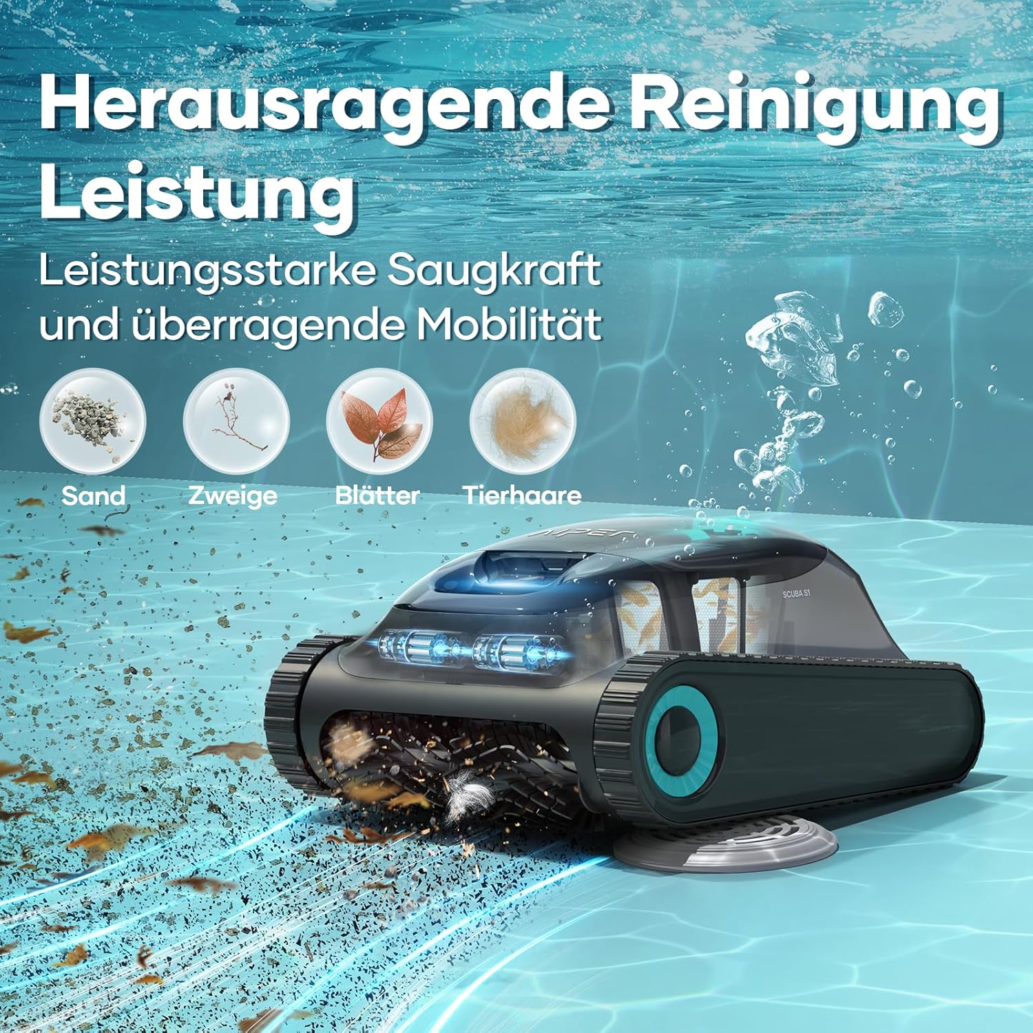 AIPER Scuba S1 Kabelloser Poolroboter, Boden & Wand, Navigation 2.0, 150 Min Laufzeit, bis 150㎡