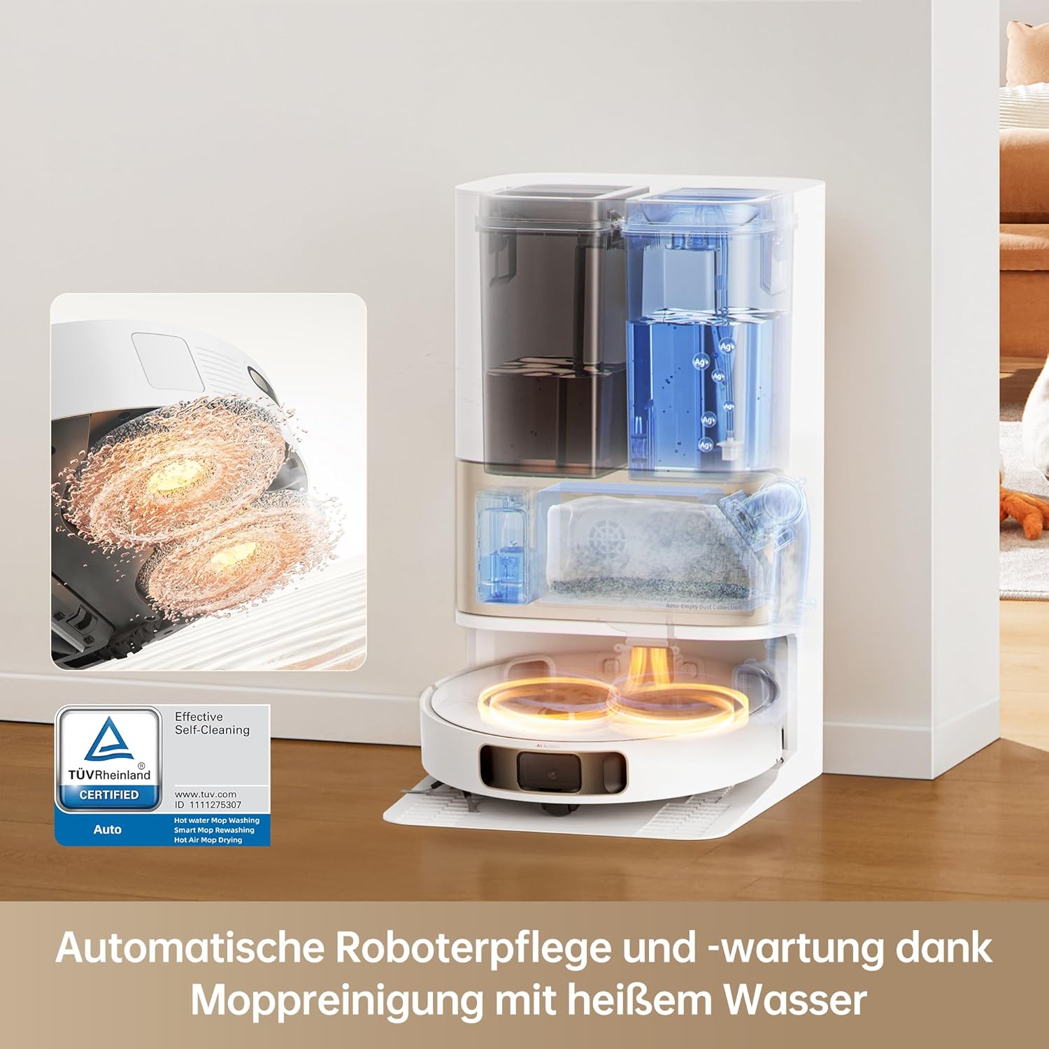 Dreame L10s Pro Ultra Heat, 7,000Pa, Heißwasser-Mopp, Teppicherkennung, Doppel-Mopp, Selbstreinigung