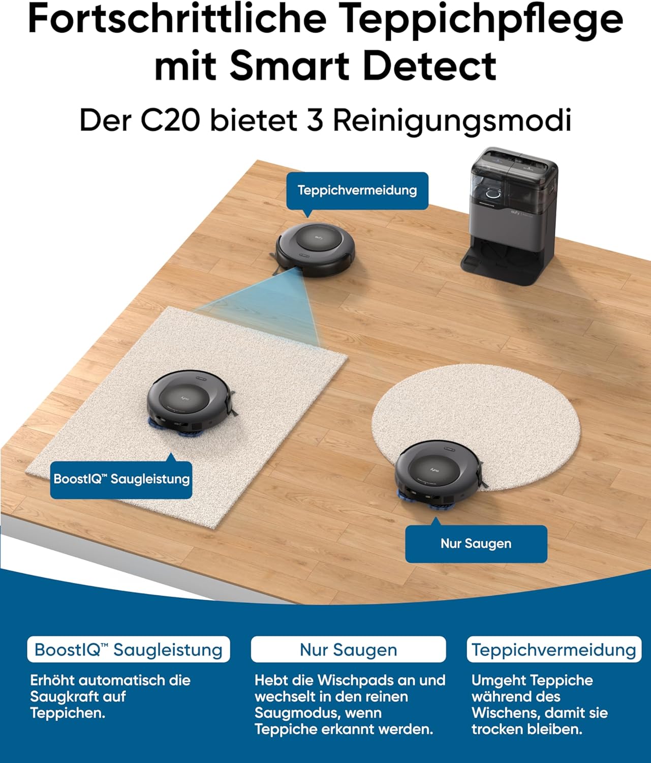 Eufy Omni C20, 7.000Pa, All-in-One-Station, Auto-Entleerung & -Reinigung, 8,5 cm, mit Wischfunktion