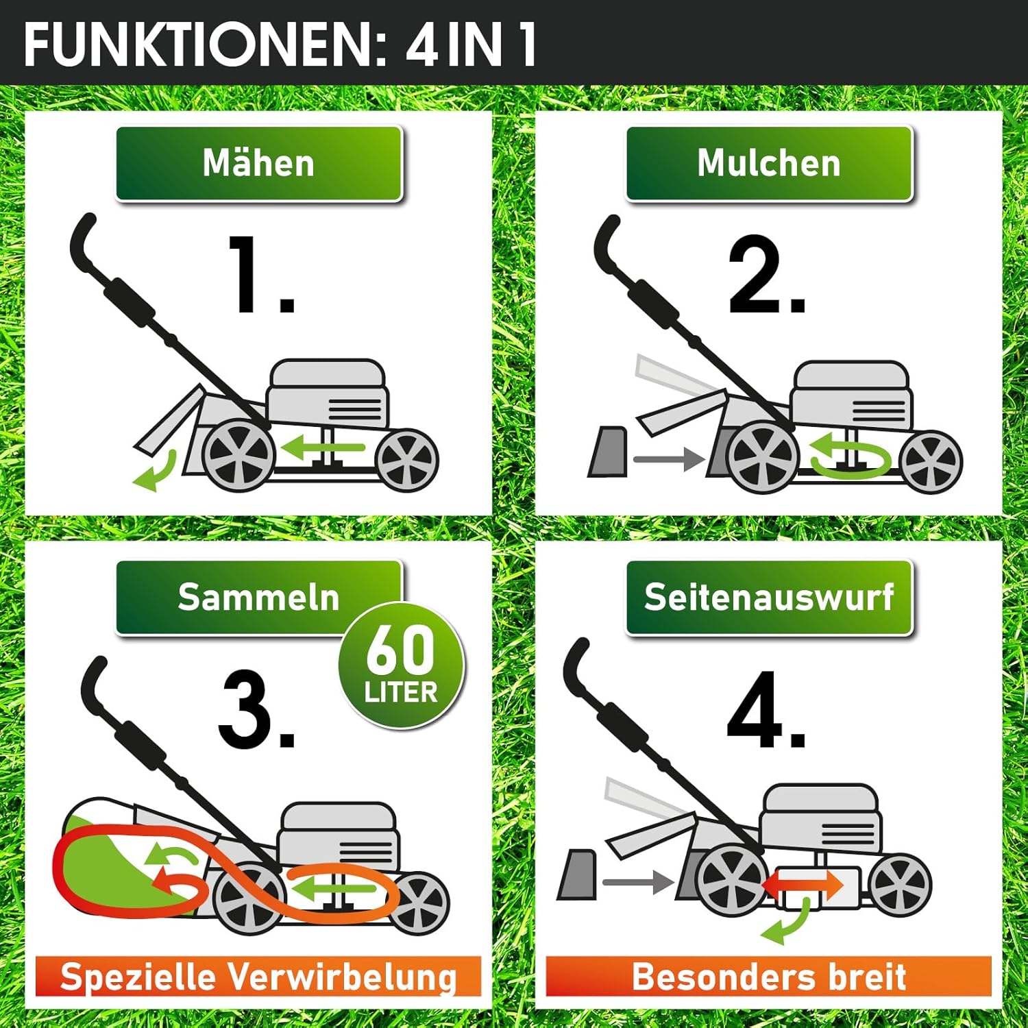 BRAST® Benzin Rasenmäher mit Antrieb | 5,2kW (7PS) | 55cm Schnittbreite | viele Modelle | TÜV | 30-80mm Schnitthöhe | 60L Fangkorb | 4 Takt OHV Motor | Stahlgehäuse | Speed