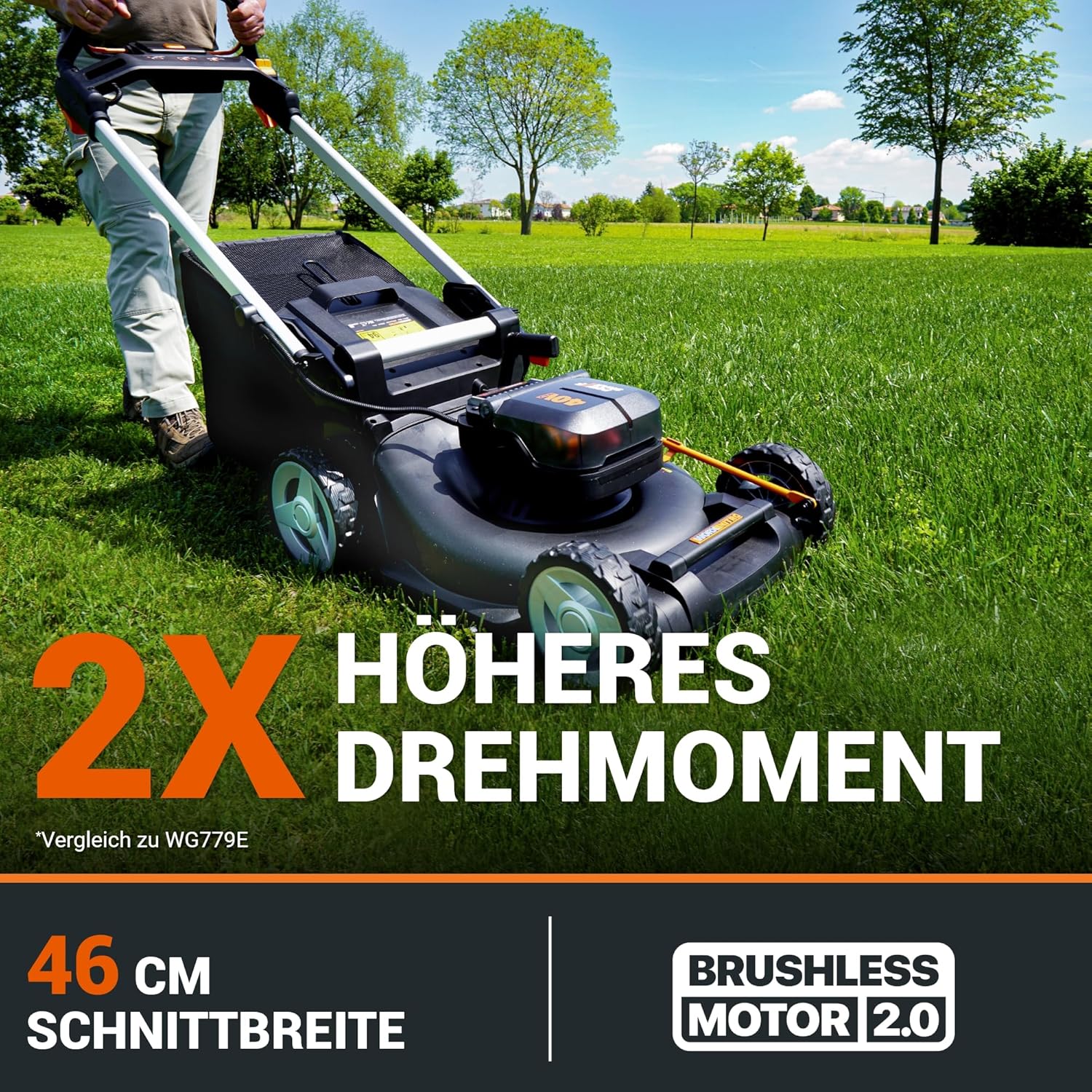 WORX WG749E Akku-Rasenmäher 40V, 46 cm, Radantrieb & Akku-Set