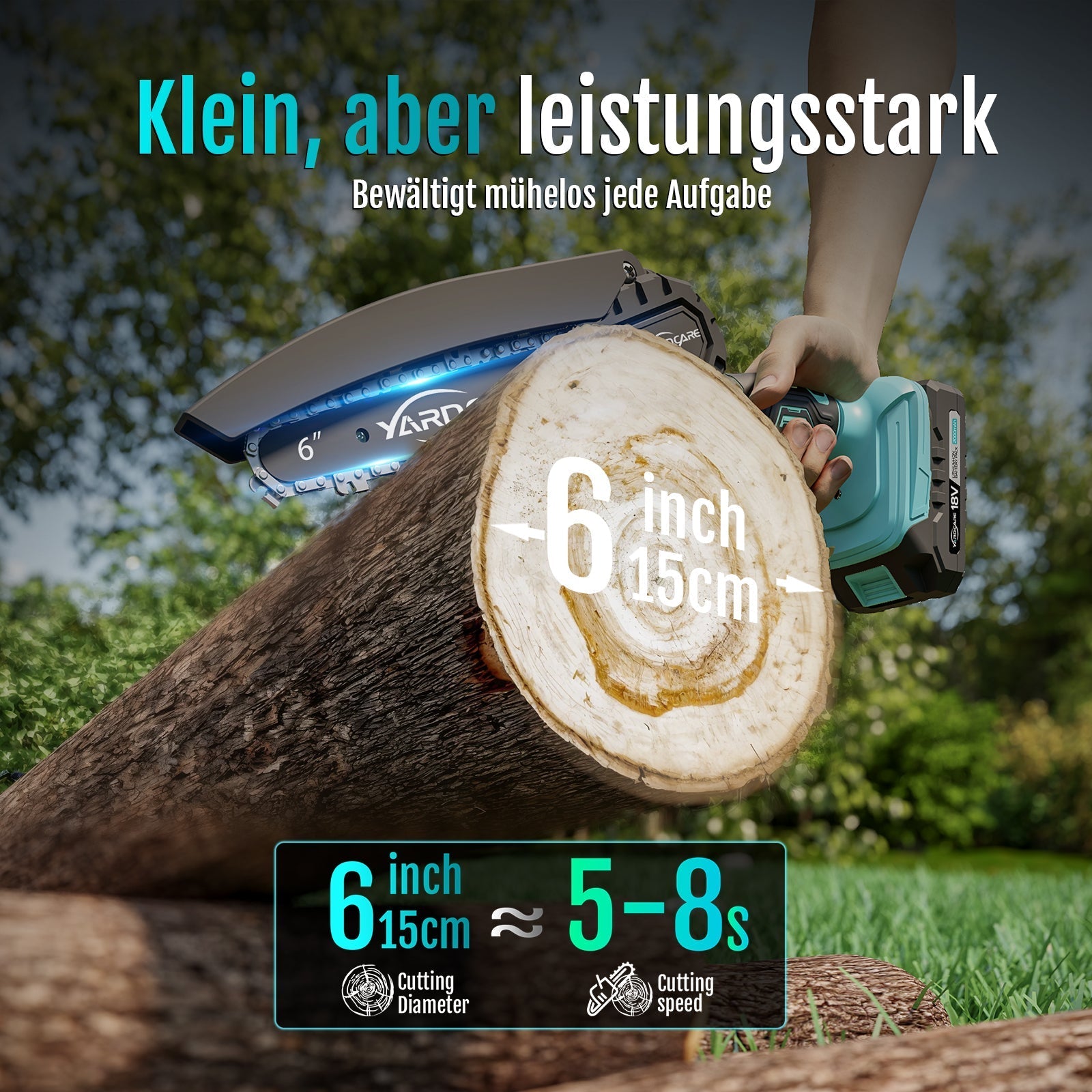 YARDCARE 6" bürstenlose Akku-Kettensäge