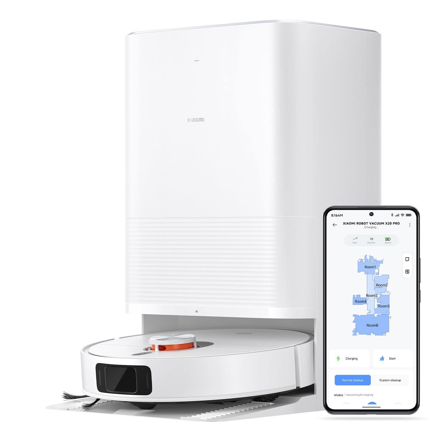 Xiaomi Robot Vacuum X20 Max - 8000 Pa Suction Power, Dual Mop System with Hot Water Cleaning and Drying, 75 Days Dust Capacity, 4 Cleaning Modes and 5200 mAh Battery for Smart, Thorough Cleaning