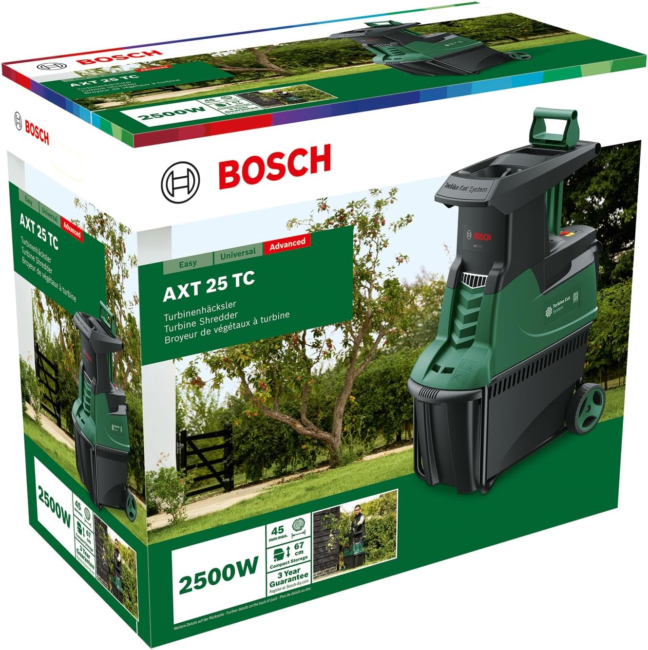Bosch Turbinenhäcksler AXT 25 TC (2.500 W; geeignet für Holz und harte Gartenabfälle; integrierte Fangbox 53 l; in Karton)