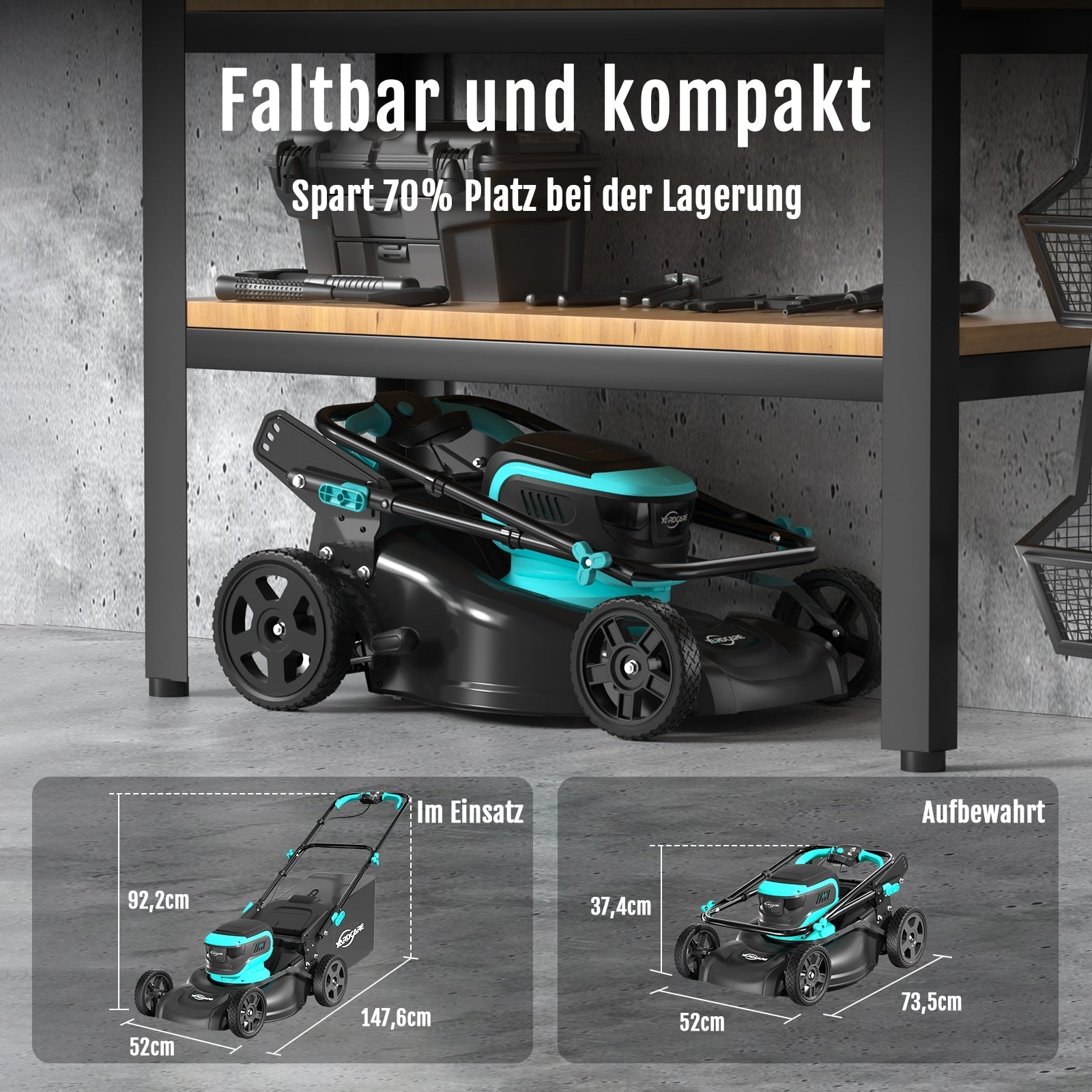 YARDCARE 16" bürstenloser Akku-Rasenmäher