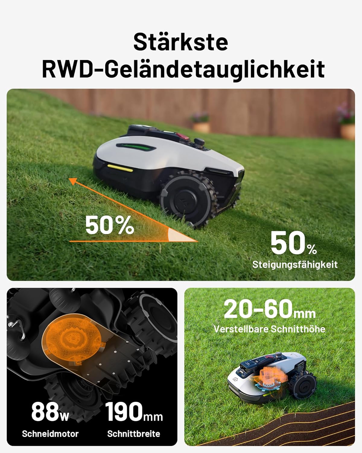 MAMMOTION YUKA Mini 500 Robotic Lawnmower, No Boundary Cable, 4G, Auto Mapping, 500m², 50% Incline