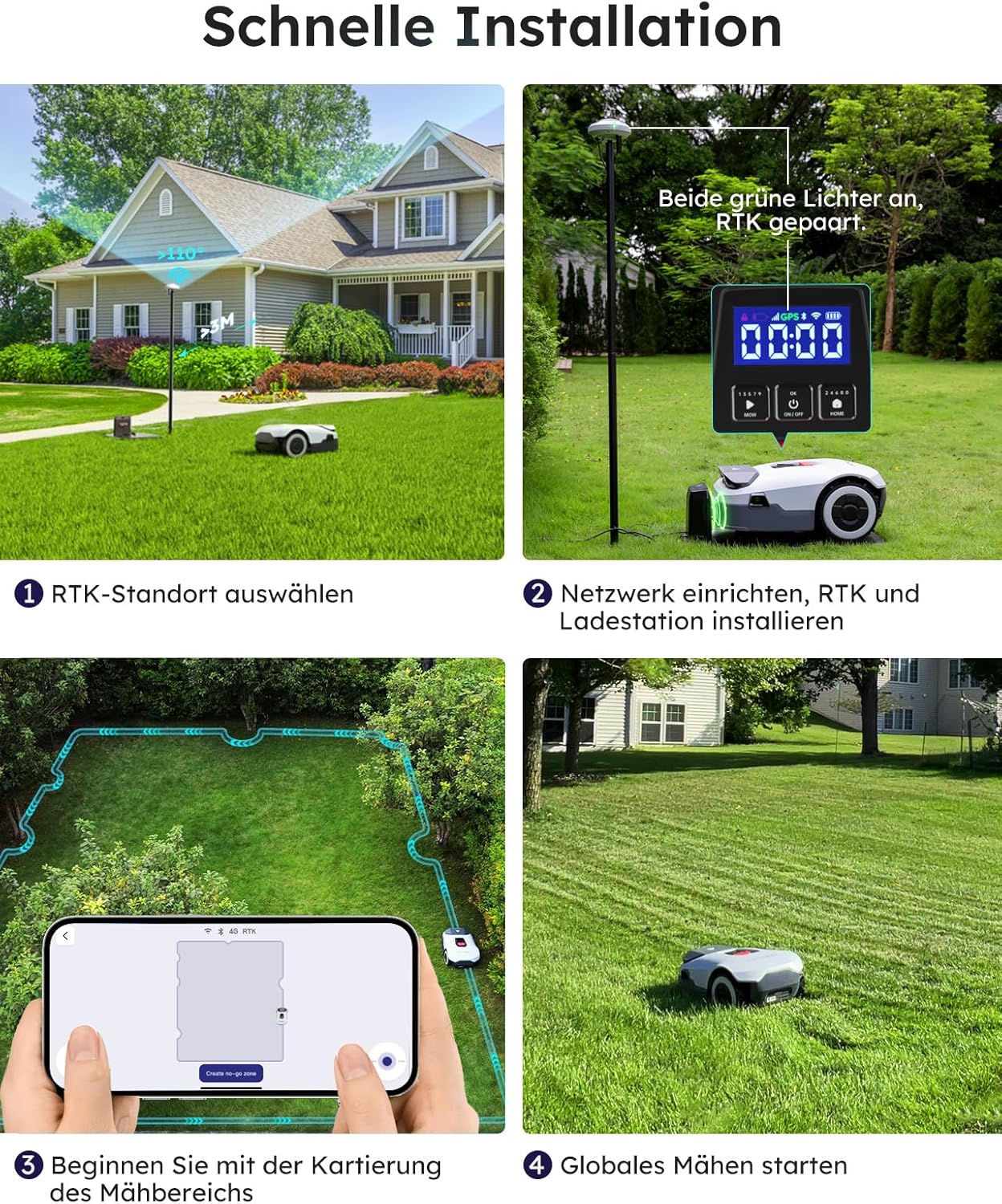 ANTHBOT KI Mähroboter, 900m², Kabellos, RTK+4-Kamera, Mehrzonen, Hindernisvermeidung