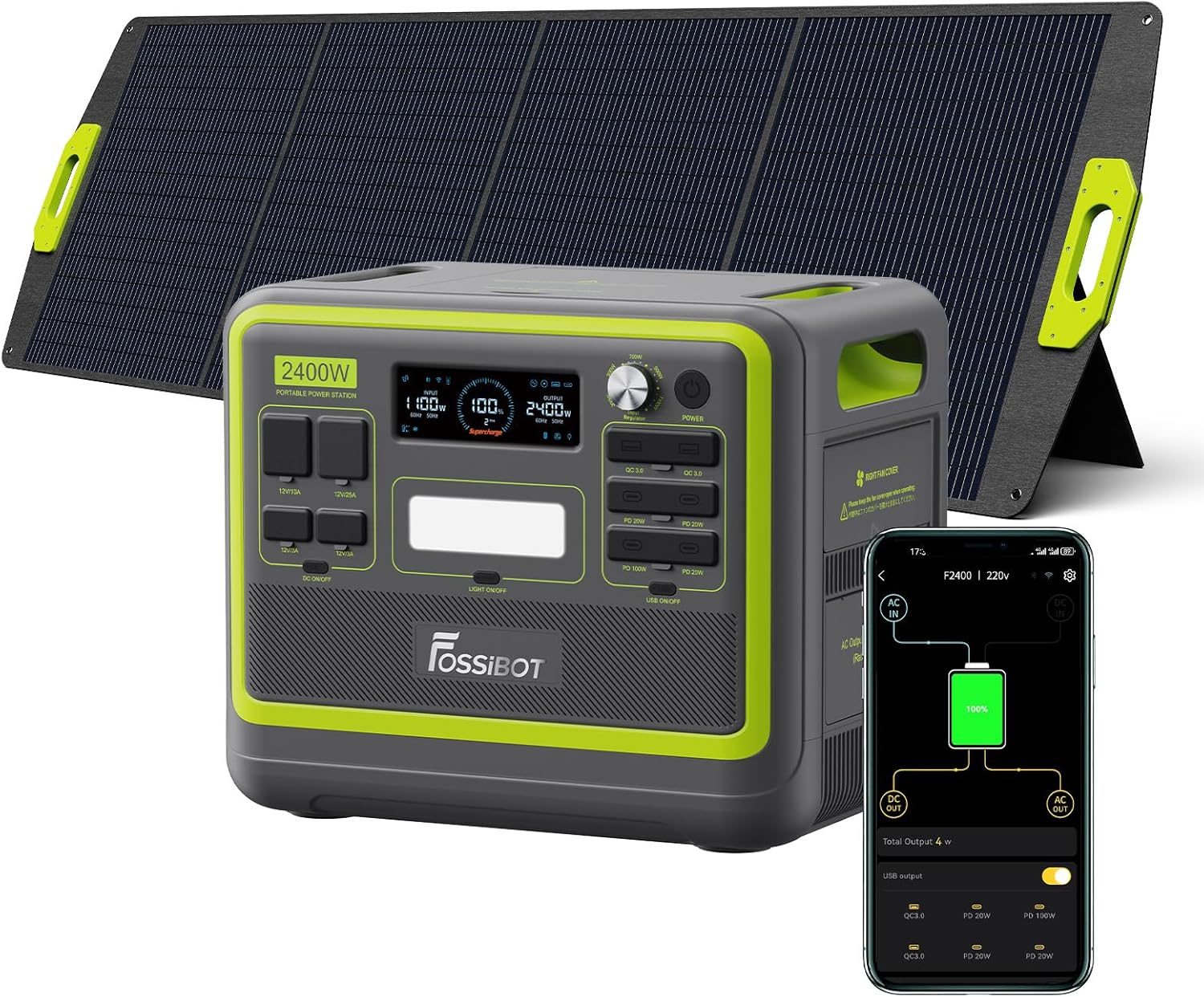 FOSSIBOT F2400 Powerstation 2400W (4800W Peak) mit 200W Solarpanel