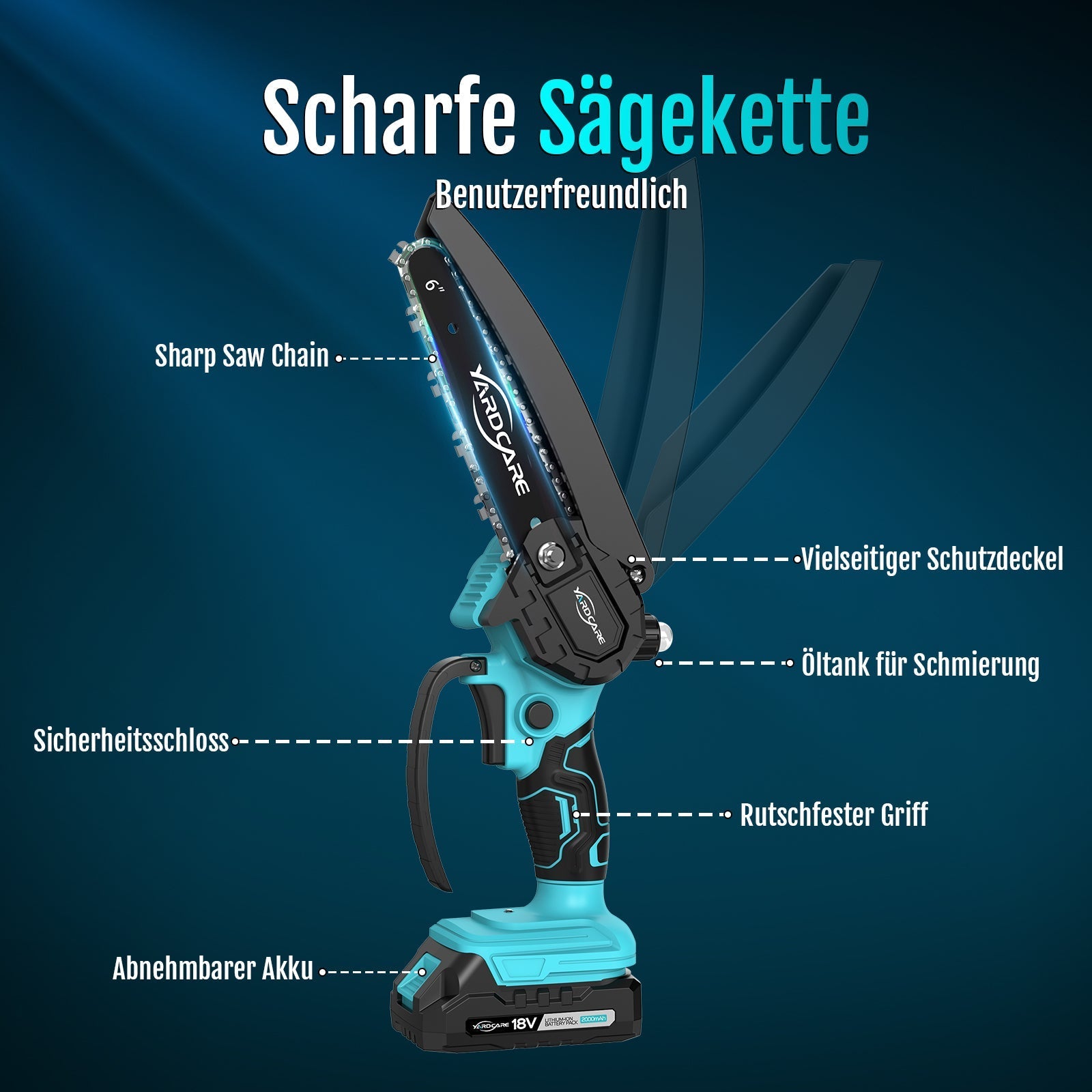 YARDCARE 6" bürstenlose Akku-Kettensäge