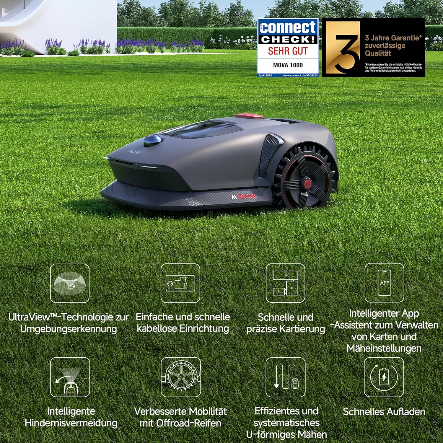 MOVA 1000 Mähroboter 1000 m², 3D-LiDAR & App-Steuerung